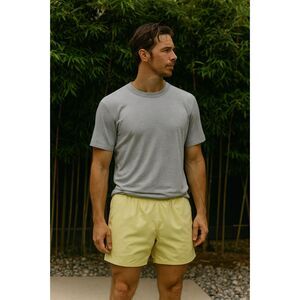 Lululemon Athletica Yellow Channel Cross Swim Short 7” Beach Shorts Mens Size XL